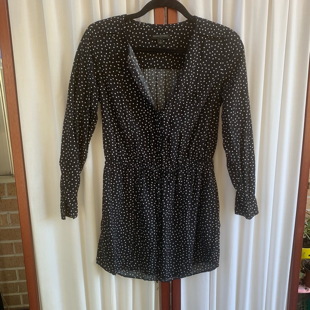 Button up drawstring waist polka dot dress